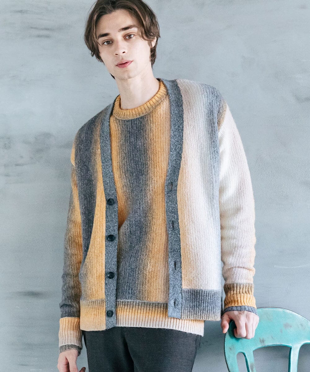 MKFAX58110 MK MICHEL KLEIN HOMME(MKミッシェルクランオム) ストライプグラデーションニット イエロー(25)