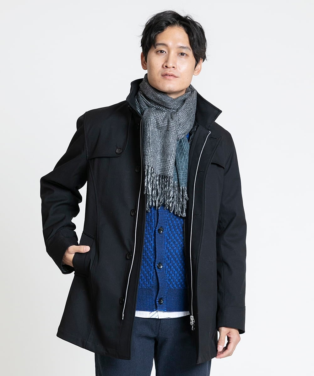 MKFCV50130 MK MICHEL KLEIN HOMME(MKミッシェルクランオム) スタンドカーディガン / ツイルへリンボン ブルー(55)