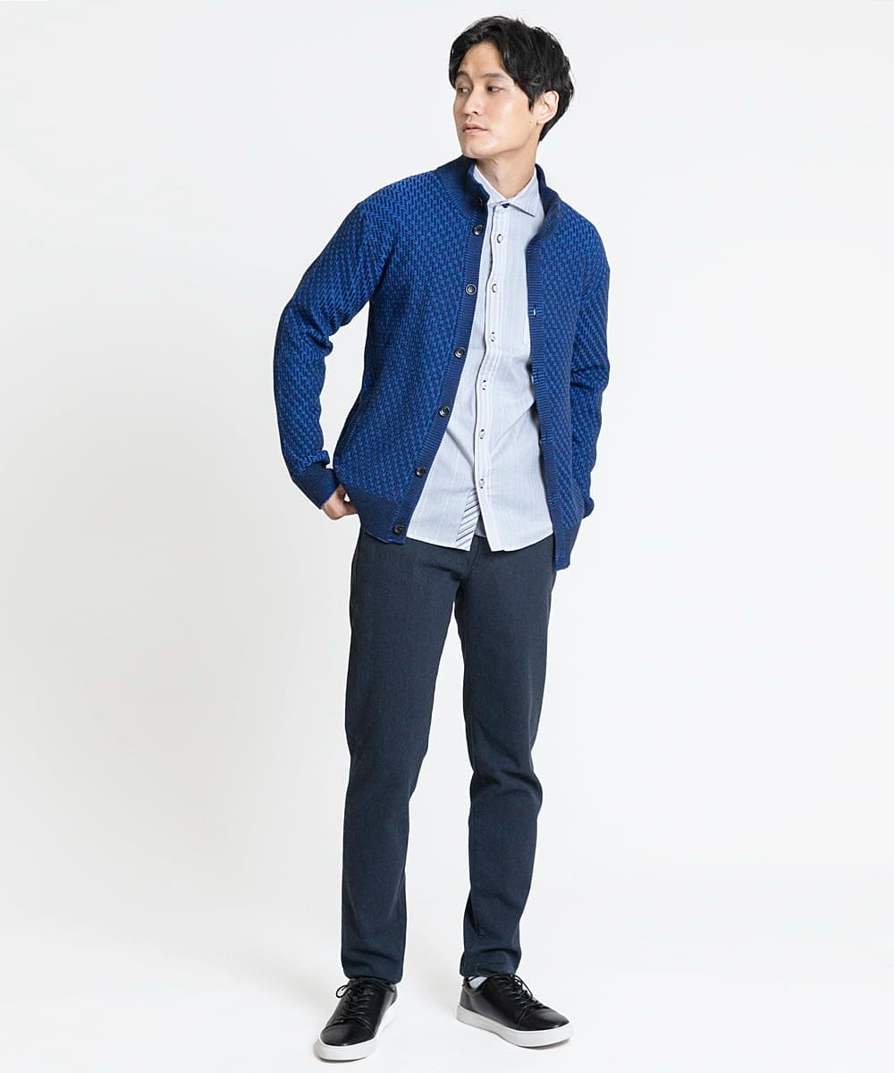 MKFCV50130 MK MICHEL KLEIN HOMME(MKミッシェルクランオム) スタンドカーディガン / ツイルへリンボン ブルー(55)