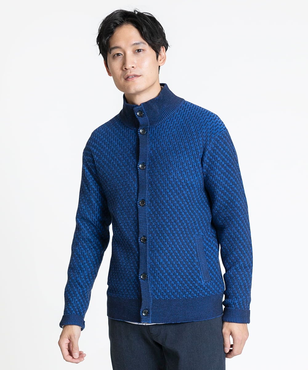MKFCV50130 MK MICHEL KLEIN HOMME(MKミッシェルクランオム) スタンドカーディガン / ツイルへリンボン ブルー(55)