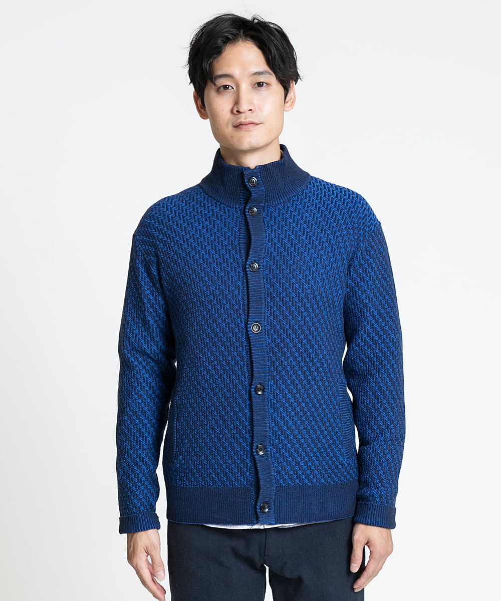 MKFCV50130 MK MICHEL KLEIN HOMME(MKミッシェルクランオム) スタンドカーディガン / ツイルへリンボン ブルー(55)