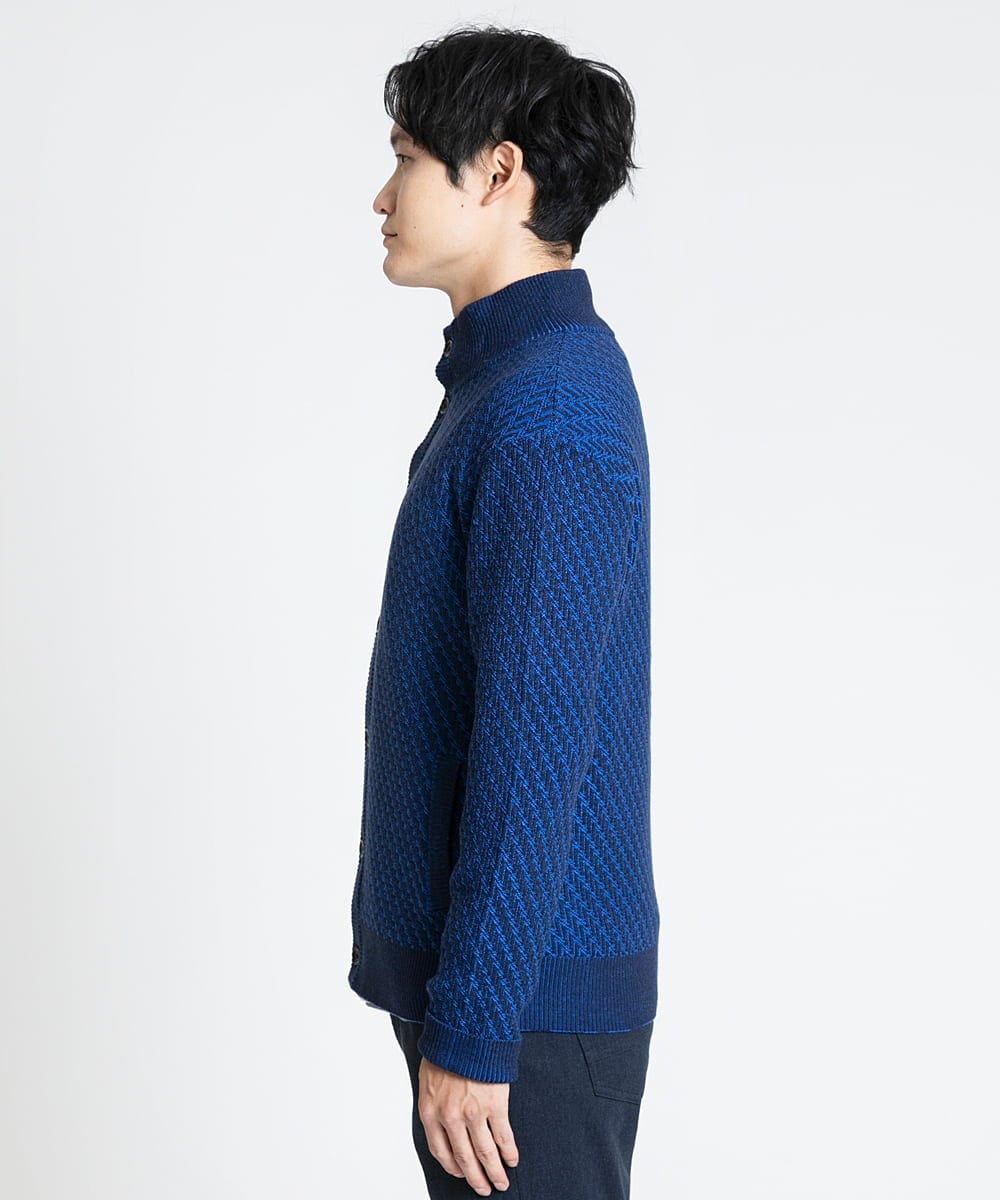 MKFCV50130 MK MICHEL KLEIN HOMME(MKミッシェルクランオム) スタンドカーディガン / ツイルへリンボン ブルー(55)