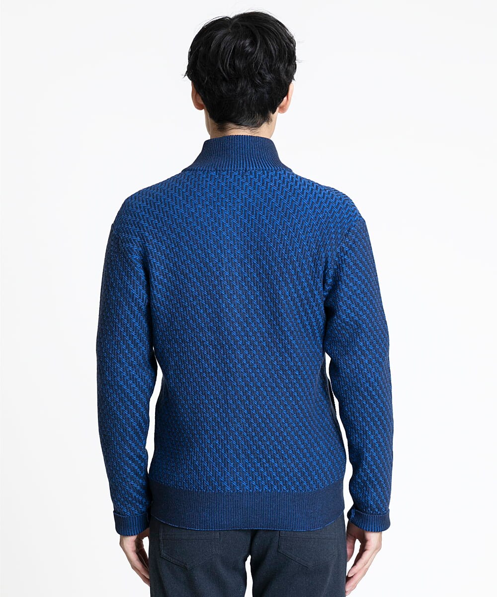 MKFCV50130 MK MICHEL KLEIN HOMME(MKミッシェルクランオム) スタンドカーディガン / ツイルへリンボン ブルー(55)