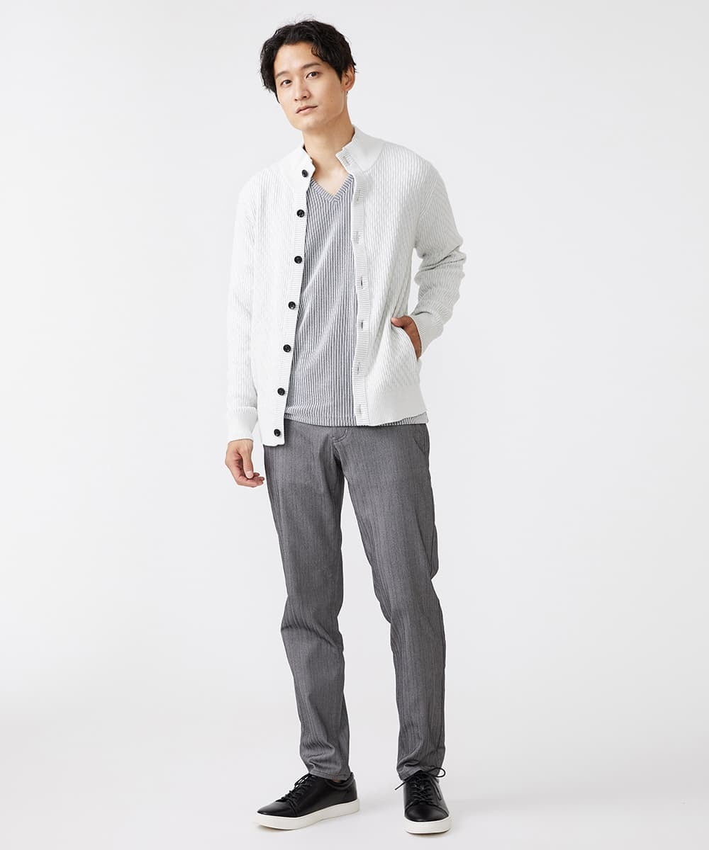 MKFCV50130 MK MICHEL KLEIN HOMME(MKミッシェルクランオム) スタンドカーディガン / ツイルへリンボン ライトグレー(91)