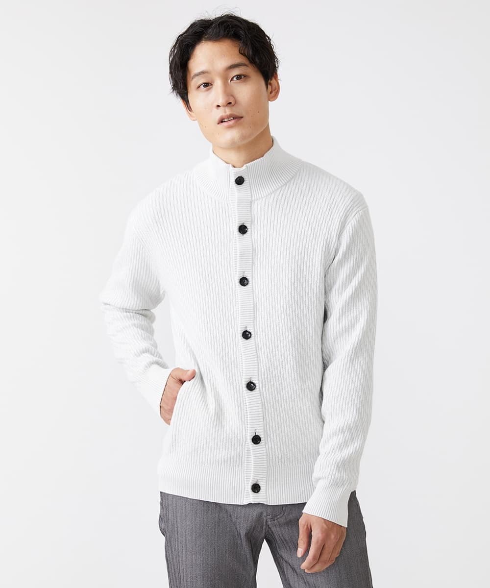 MKFCV50130 MK MICHEL KLEIN HOMME(MKミッシェルクランオム) スタンドカーディガン / ツイルへリンボン ライトグレー(91)