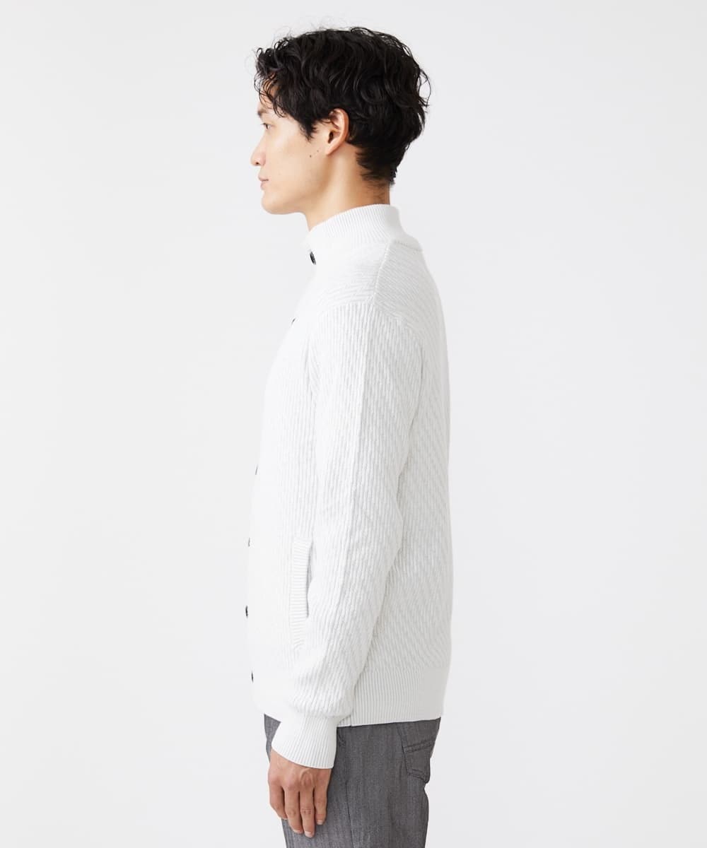 MKFCV50130 MK MICHEL KLEIN HOMME(MKミッシェルクランオム) スタンドカーディガン / ツイルへリンボン ライトグレー(91)