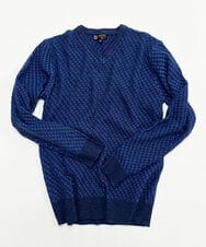 MKFCV60099 MK MICHEL KLEIN HOMME(MKミッシェルクランオム) Vネックニット / ツイルへリンボン ブルー(55)