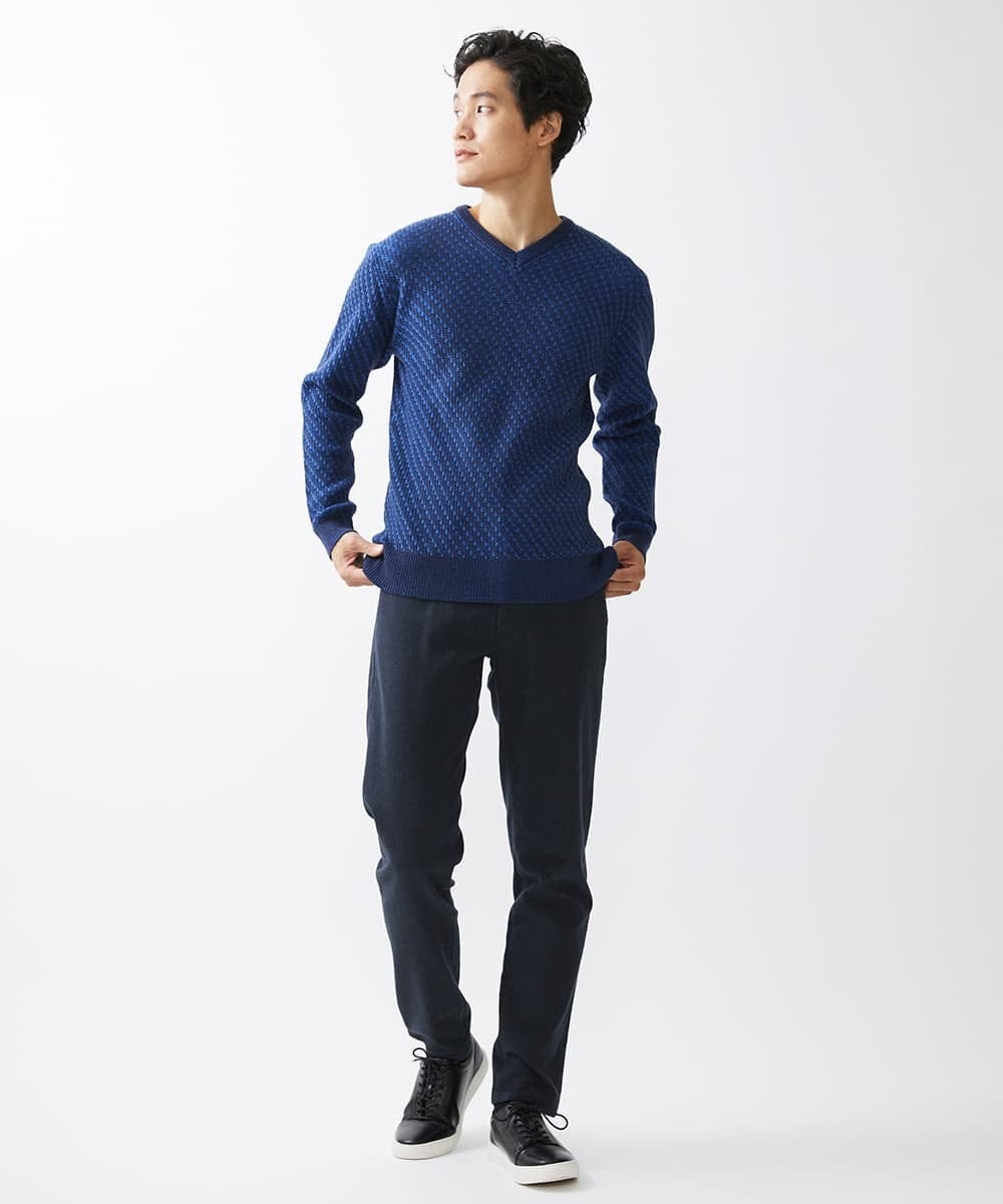 MKFCV60099 MK MICHEL KLEIN HOMME(MKミッシェルクランオム) Vネックニット / ツイルへリンボン ブルー(55)