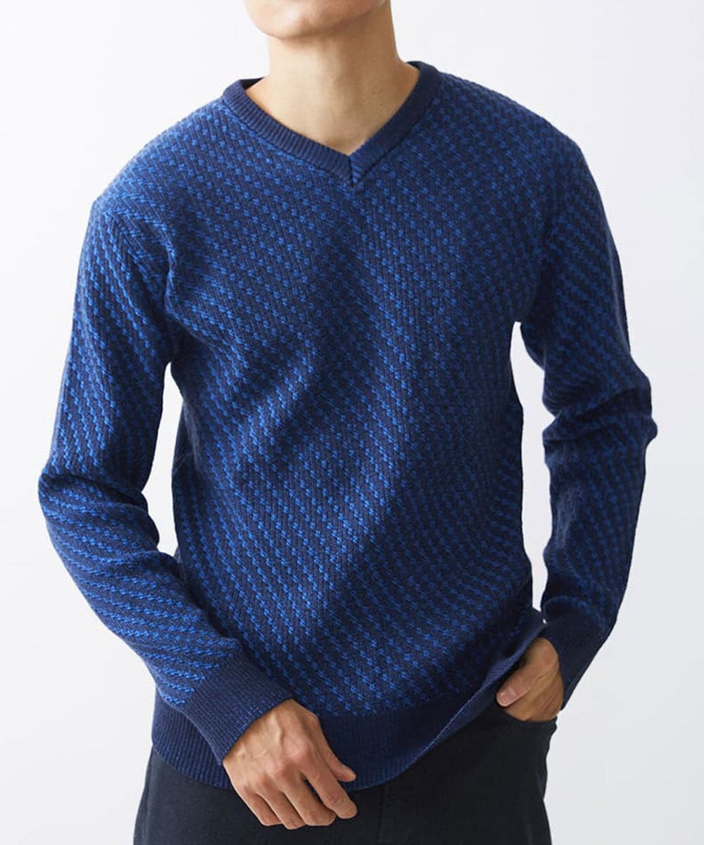 MKFCV60099 MK MICHEL KLEIN HOMME(MKミッシェルクランオム) Vネックニット / ツイルへリンボン ブルー(55)