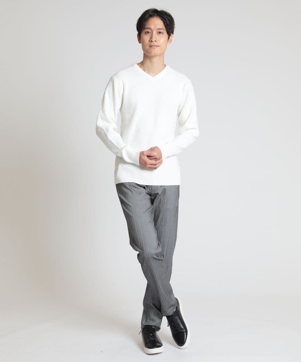 MKFCV60099 MK MICHEL KLEIN HOMME(MKミッシェルクランオム) Vネックニット / ツイルへリンボン ホワイト(90)