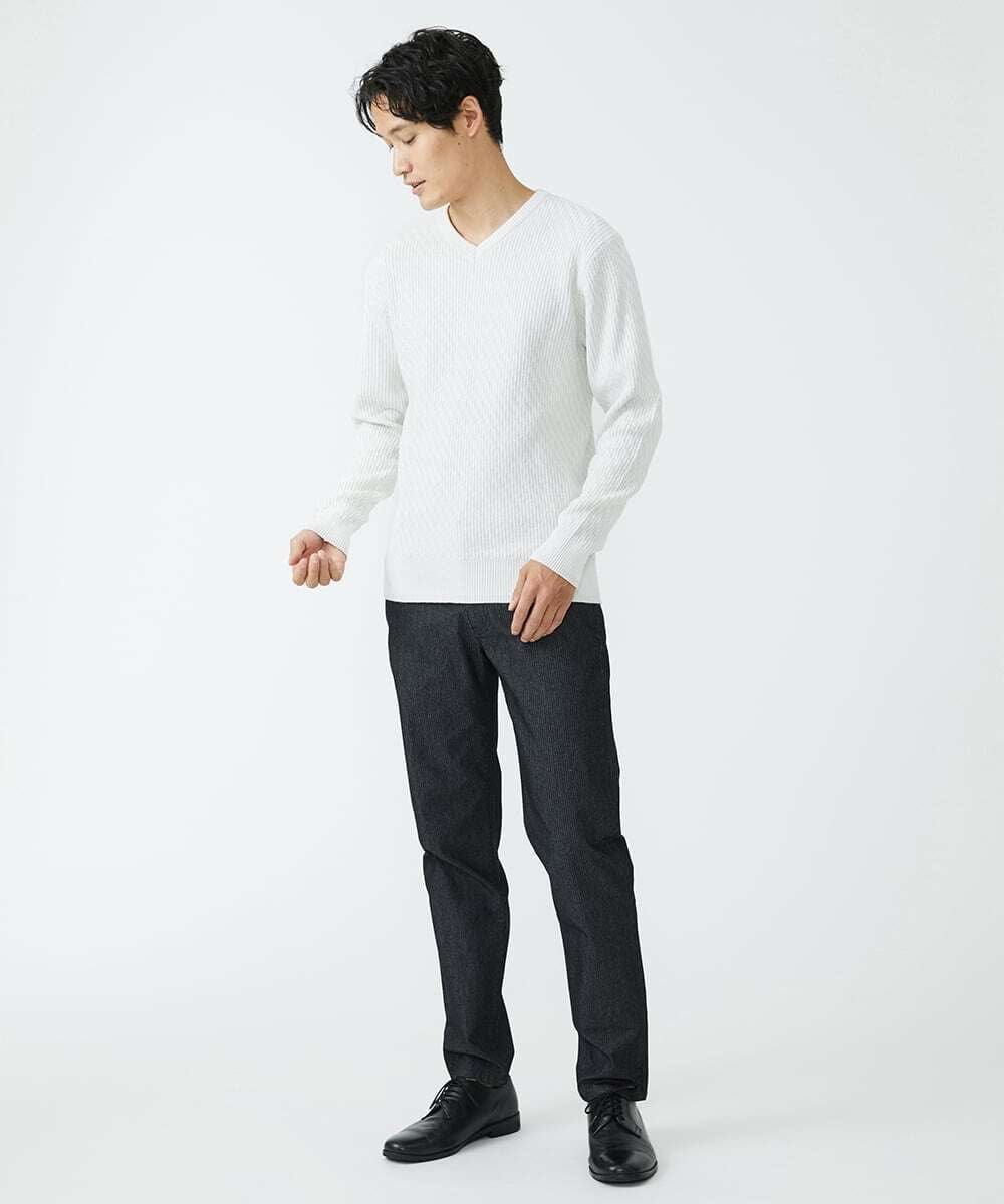 MKFCV60099 MK MICHEL KLEIN HOMME(MKミッシェルクランオム) Vネックニット / ツイルへリンボン ライトグレー(91)