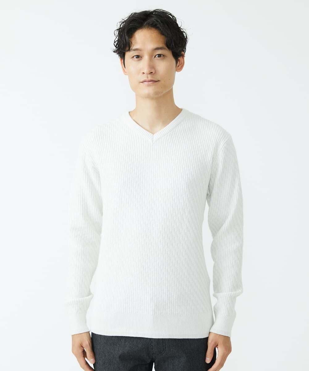 MKFCV60099 MK MICHEL KLEIN HOMME(MKミッシェルクランオム) Vネックニット / ツイルへリンボン ライトグレー(91)