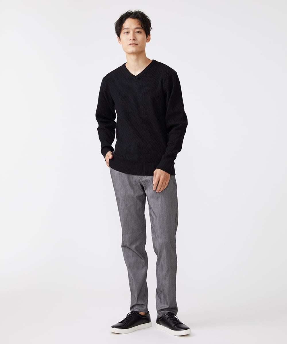 MKFCV60099 MK MICHEL KLEIN HOMME(MKミッシェルクランオム) Vネックニット / ツイルへリンボン ブラック(94)