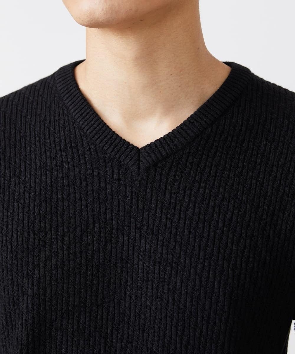 MKFCV60099 MK MICHEL KLEIN HOMME(MKミッシェルクランオム) Vネックニット / ツイルへリンボン ブラック(94)