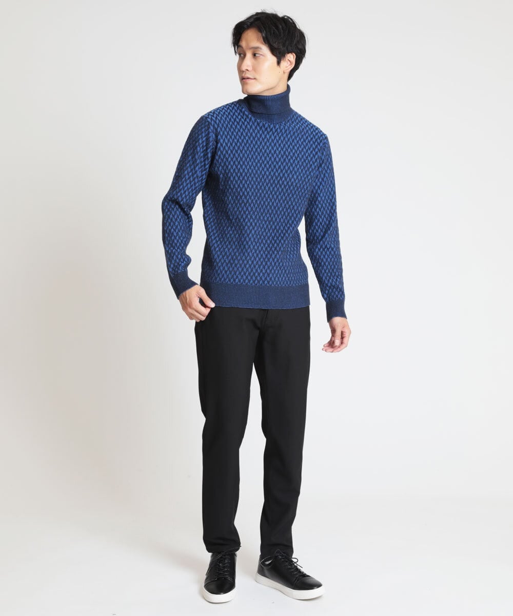 MKFCV61099 MK MICHEL KLEIN HOMME(MKミッシェルクランオム) タートルネックニット / ツイルへリンボン ブルー(55)