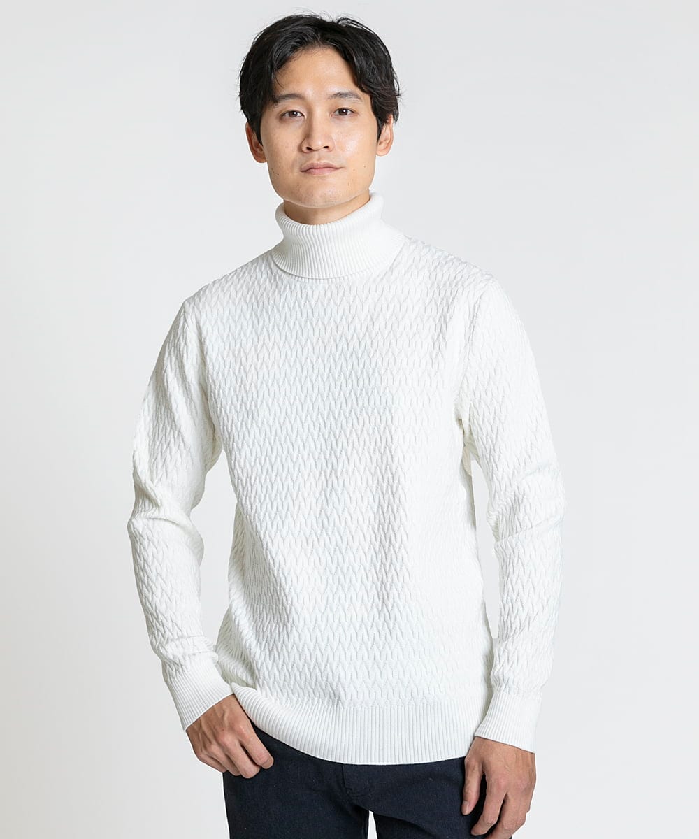 MKFCV61099 MK MICHEL KLEIN HOMME(MKミッシェルクランオム) タートルネックニット / ツイルへリンボン ホワイト(90)