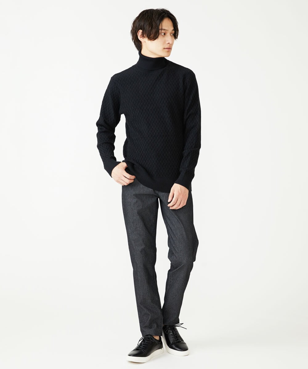 MKFCV61099 MK MICHEL KLEIN HOMME(MKミッシェルクランオム) タートルネックニット / ツイルへリンボン ブラック(94)