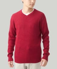 MKFDA65089 MK MICHEL KLEIN HOMME(MKミッシェルクランオム) 【在庫限り！/洗える/冬春兼用】Vネックニット/綿タッチポリエステル レッド