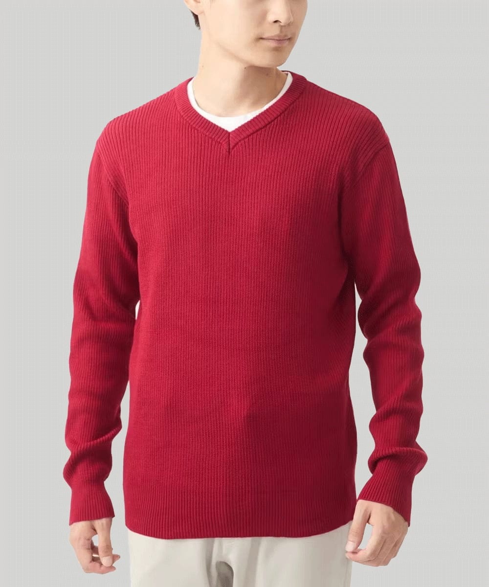 在庫限り！/洗える/冬春兼用】Vネックニット/綿タッチポリエステル