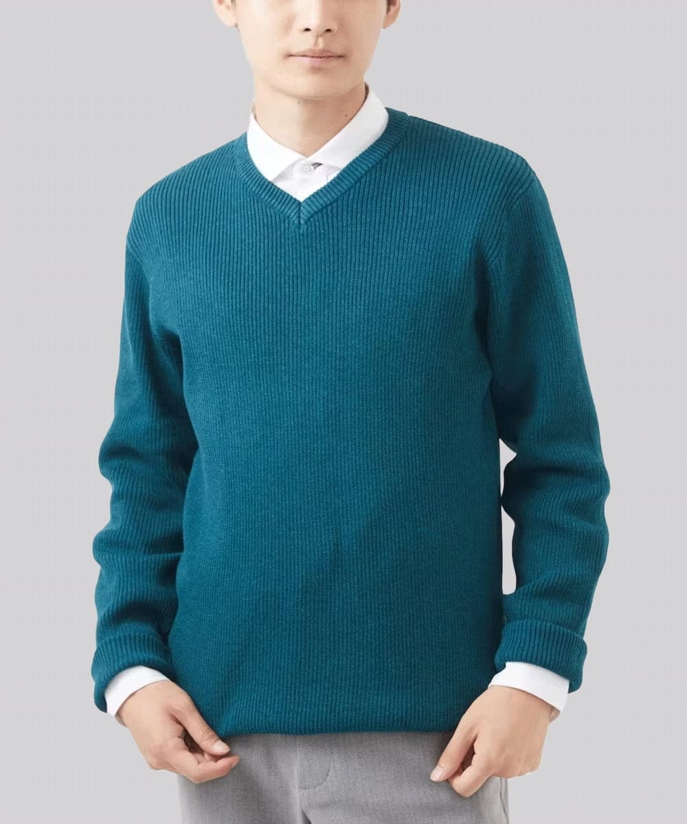 MKFDA65089 MK MICHEL KLEIN HOMME(MKミッシェルクランオム) 【在庫限り！/洗える/冬春兼用】Vネックニット/綿タッチポリエステル グリーン