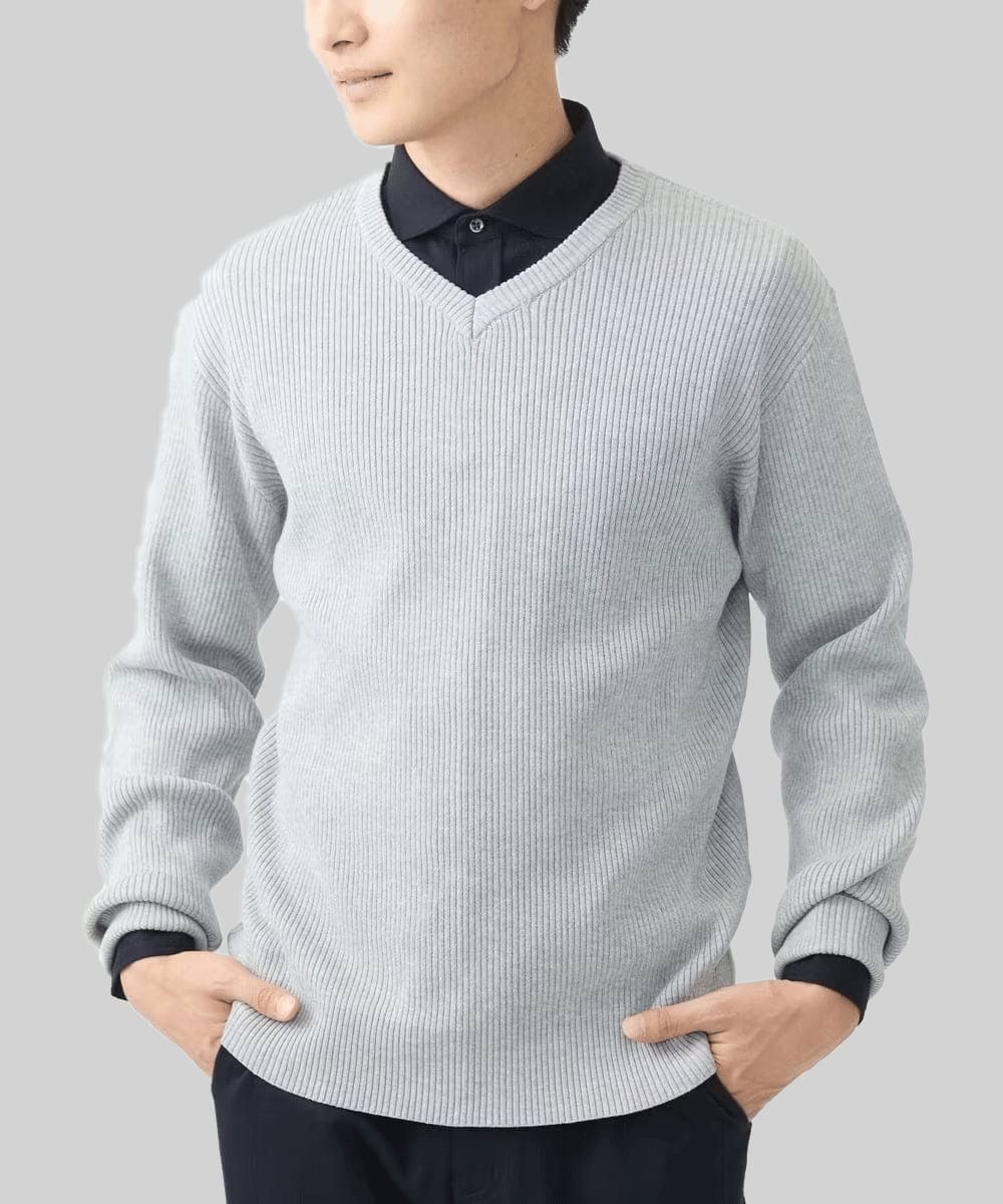 在庫限り！/洗える/冬春兼用】Vネックニット/綿タッチポリエステル