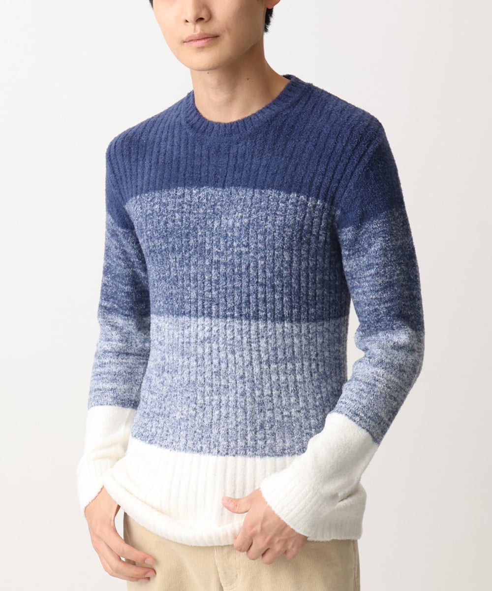 MKFDC21099 MK MICHEL KLEIN HOMME(MKミッシェルクランオム) 【洗える】クルーネックニット / フェザーモールヤーン ネイビー