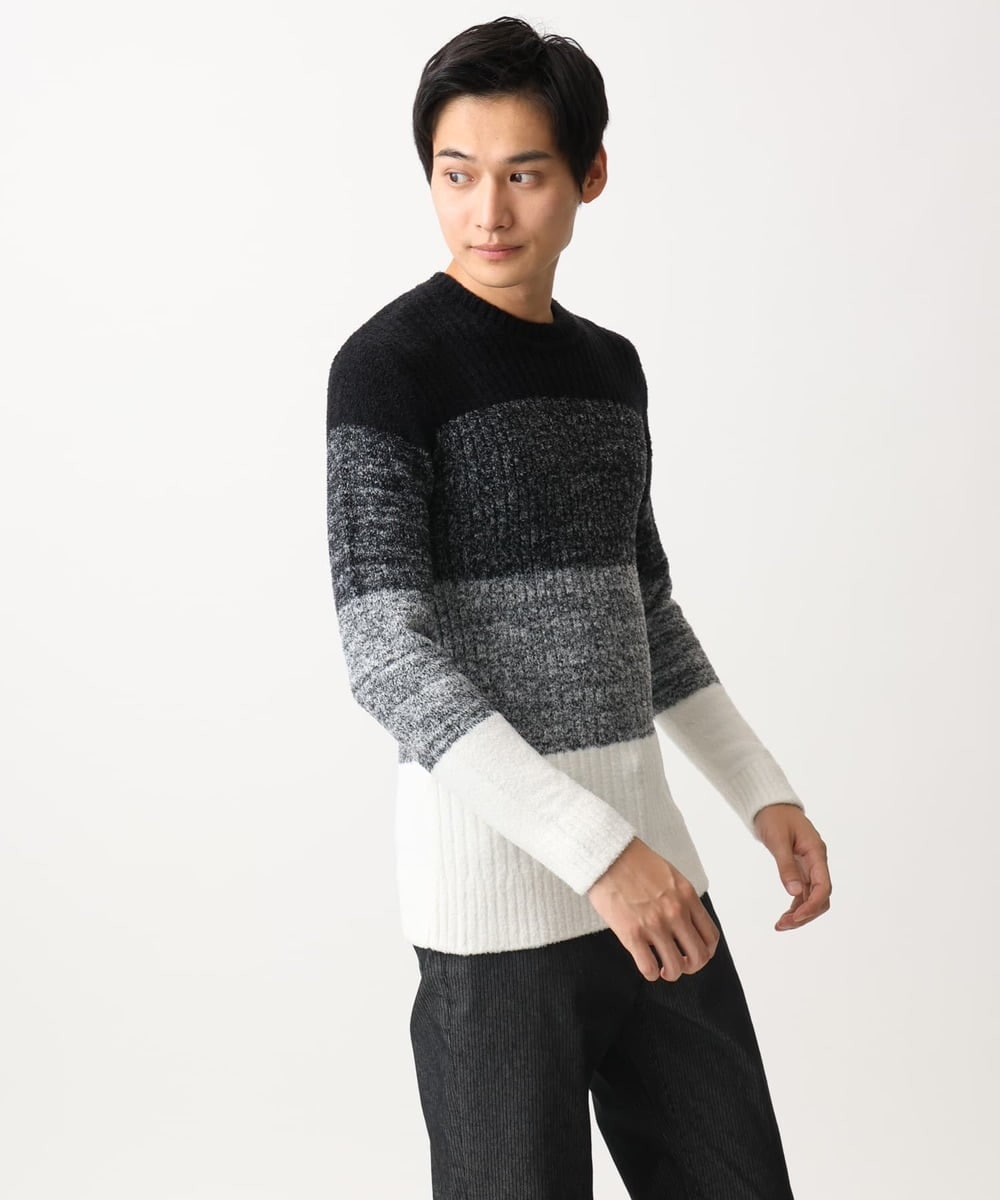 MKFDC21099 MK MICHEL KLEIN HOMME(MKミッシェルクランオム) 【洗える】クルーネックニット / フェザーモールヤーン ネイビー
