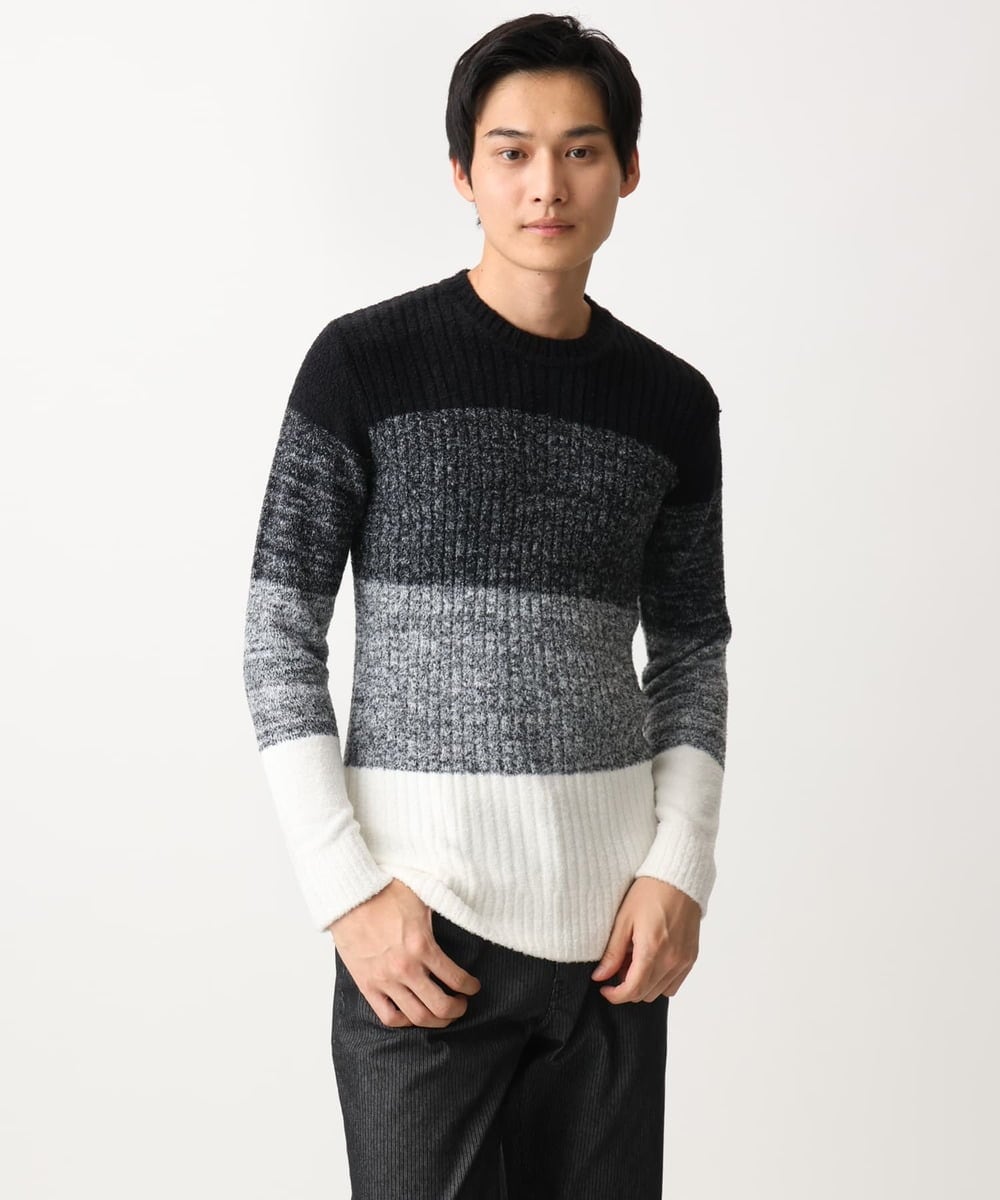 MKFDC21099 MK MICHEL KLEIN HOMME(MKミッシェルクランオム) 【洗える】クルーネックニット / フェザーモールヤーン ネイビー