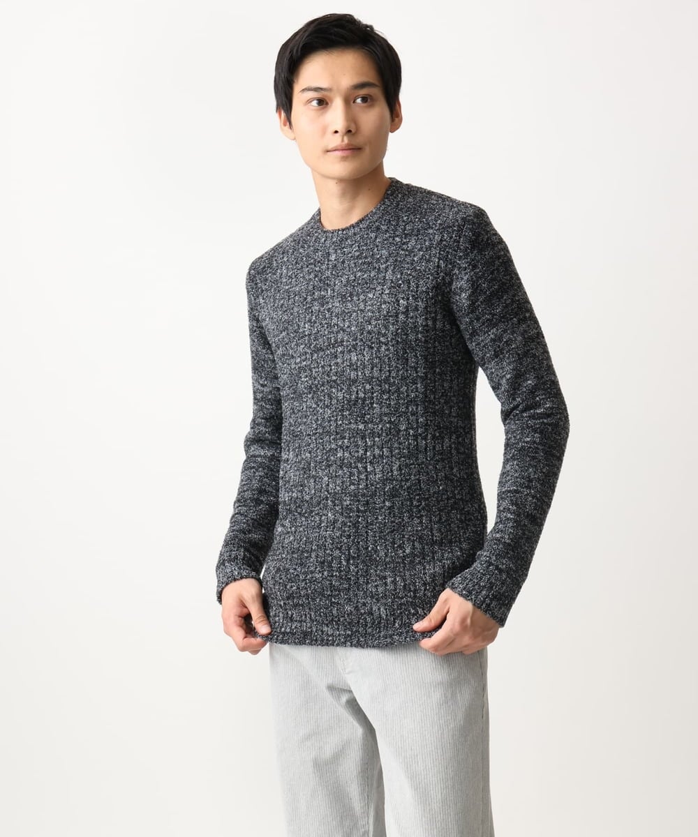 MKFDC21099 MK MICHEL KLEIN HOMME(MKミッシェルクランオム) 【洗える】クルーネックニット / フェザーモールヤーン ネイビー
