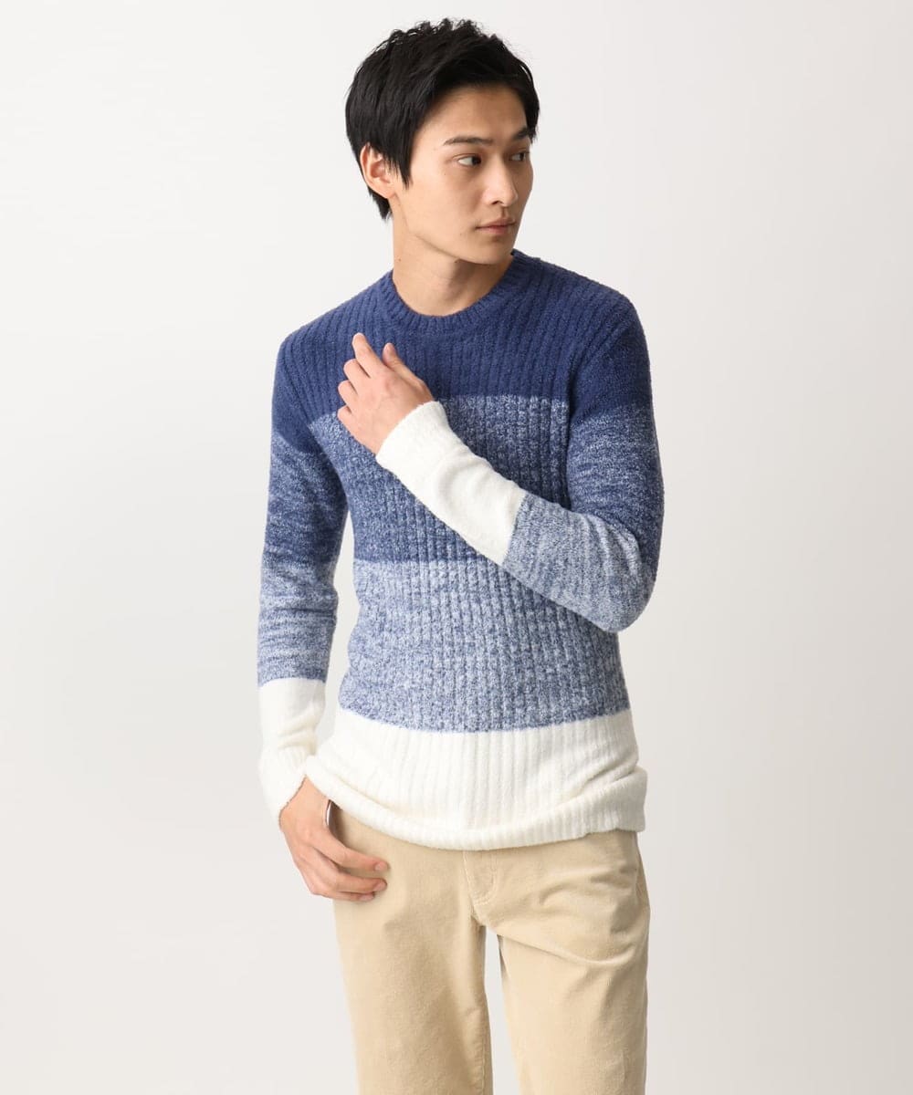 MKFDC21099 MK MICHEL KLEIN HOMME(MKミッシェルクランオム) 【洗える】クルーネックニット / フェザーモールヤーン ネイビー