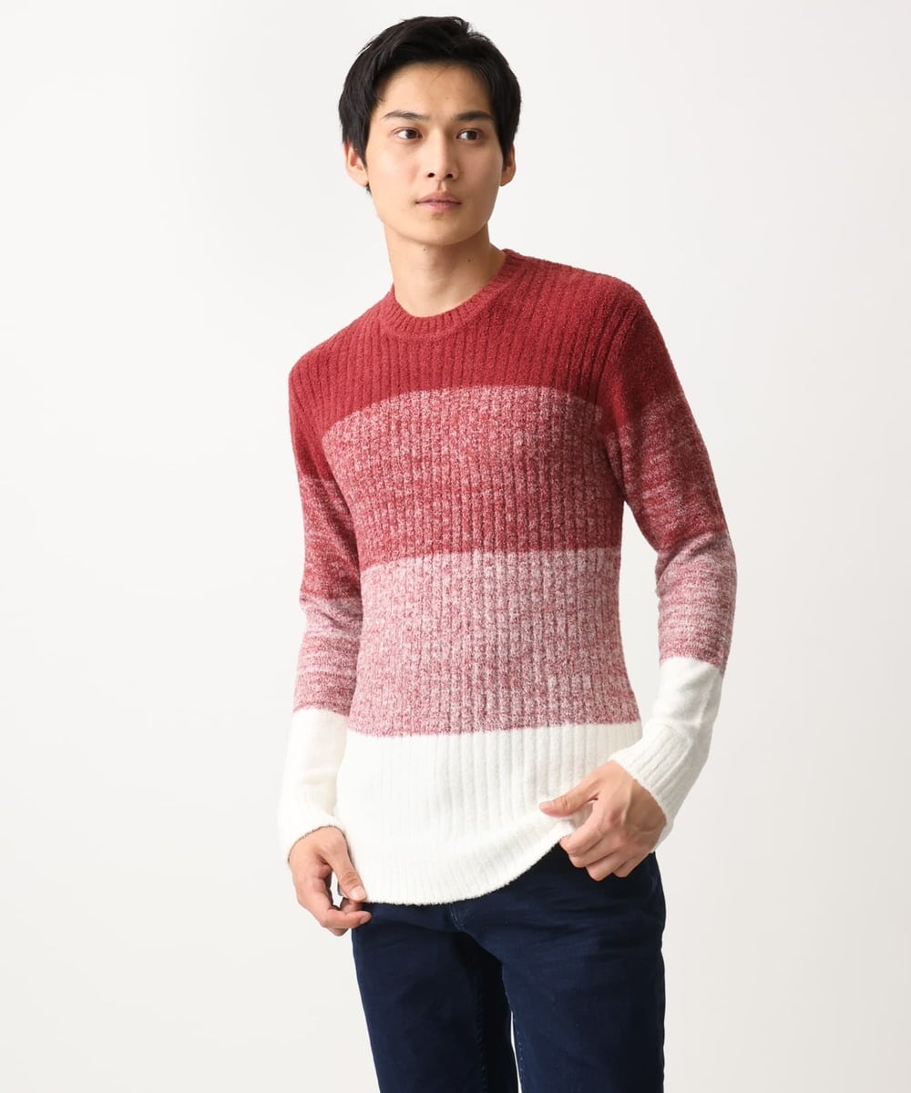 MKFDC21099 MK MICHEL KLEIN HOMME(MKミッシェルクランオム) 【洗える】クルーネックニット / フェザーモールヤーン ネイビー