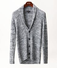 MKFDC22130 MK MICHEL KLEIN HOMME(MKミッシェルクランオム) 【洗える】ショールカラーカーディガン / フェザーモールヤーン グレー