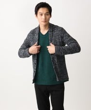 MKFDC22130 MK MICHEL KLEIN HOMME(MKミッシェルクランオム) 【洗える】ショールカラーカーディガン / フェザーモールヤーン ダークグレー