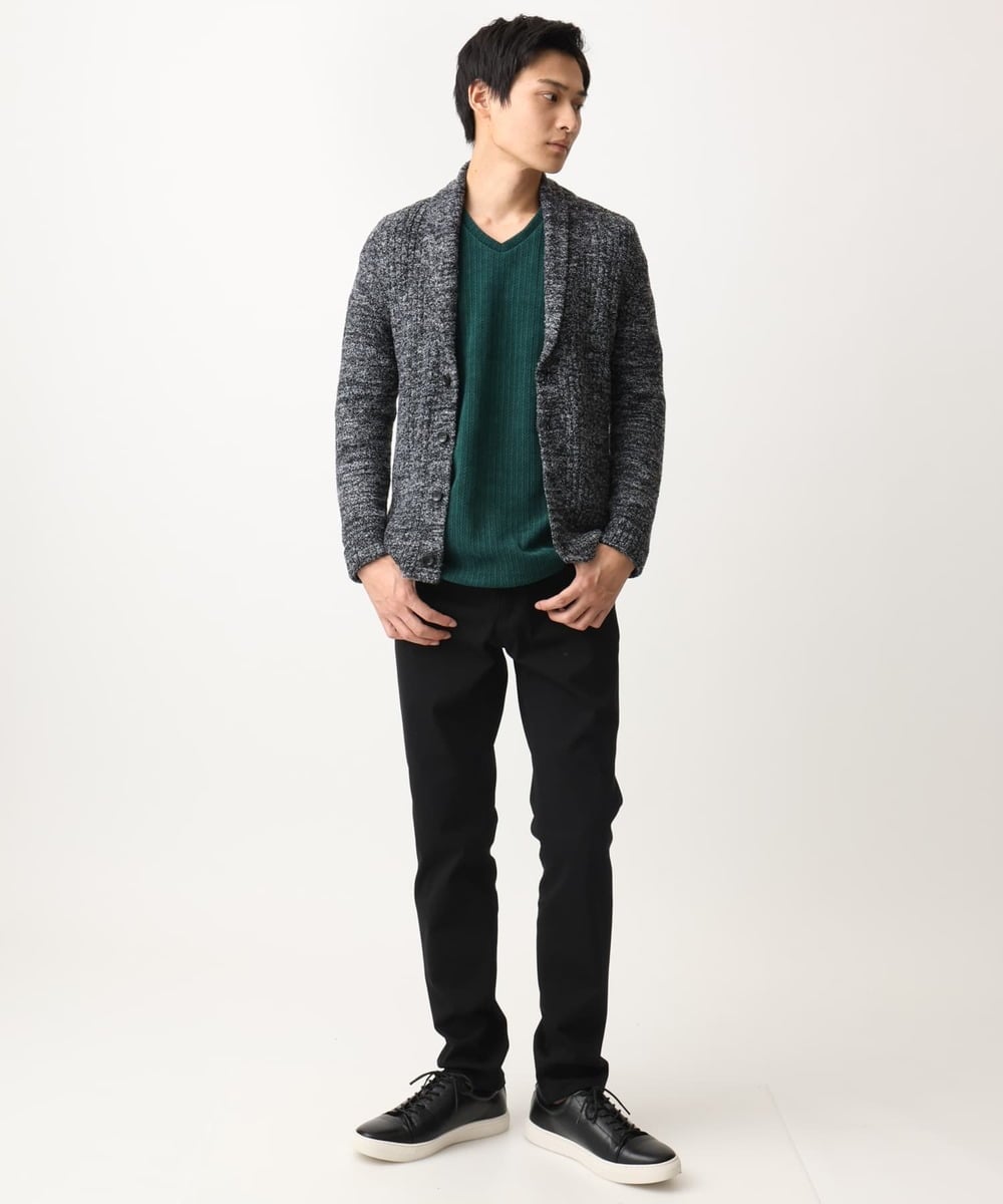 MKFDC22130 MK MICHEL KLEIN HOMME(MKミッシェルクランオム) 【洗える】ショールカラーカーディガン / フェザーモールヤーン ダークグレー