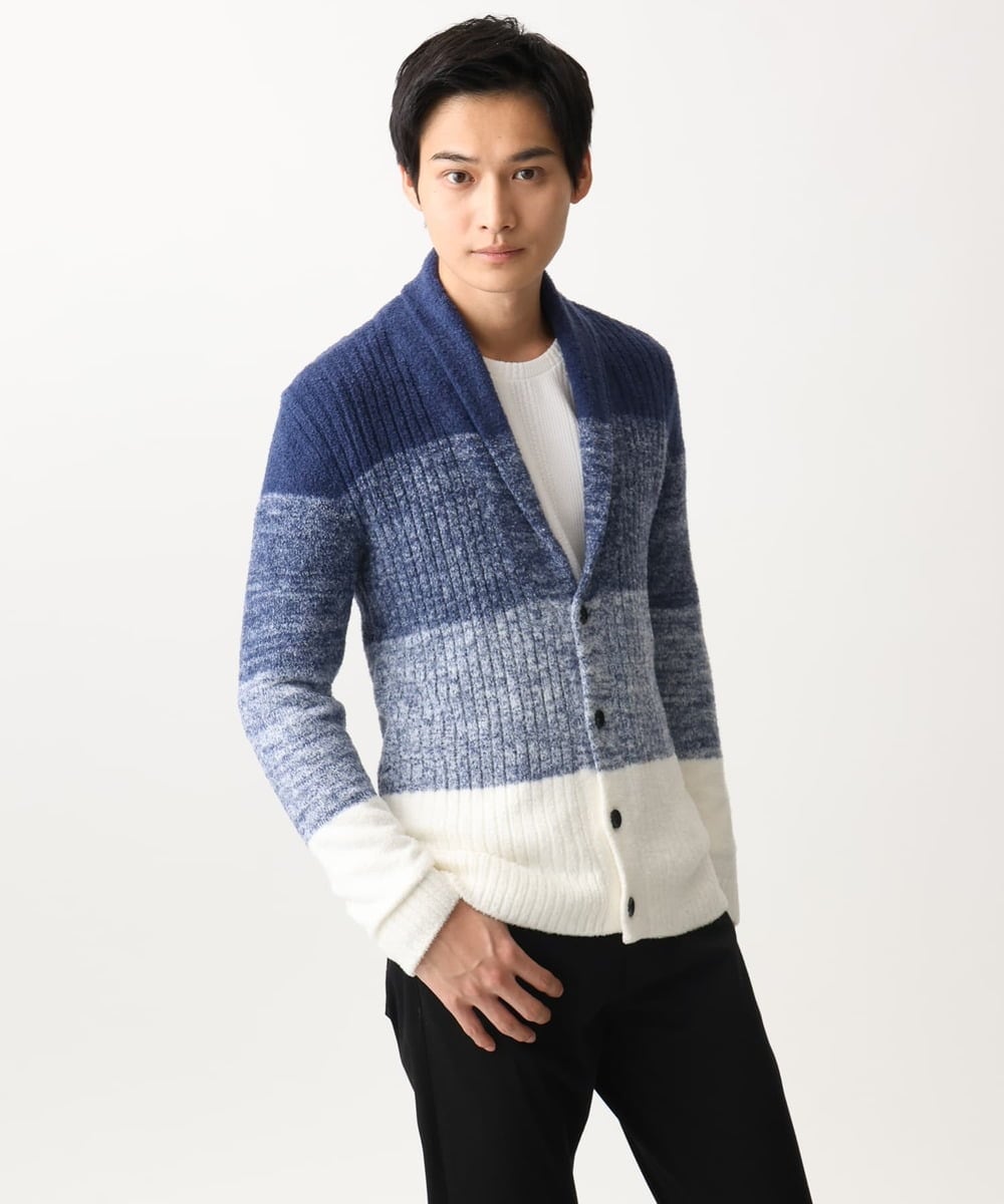 MKFDC22130 MK MICHEL KLEIN HOMME(MKミッシェルクランオム) 【洗える】ショールカラーカーディガン / フェザーモールヤーン ダークグレー