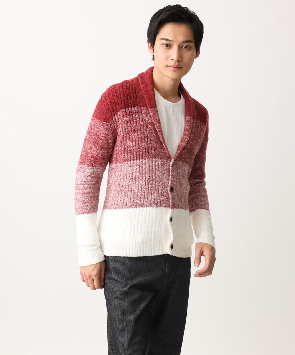 MKFDC22130 MK MICHEL KLEIN HOMME(MKミッシェルクランオム) 【洗える】ショールカラーカーディガン / フェザーモールヤーン ダークグレー