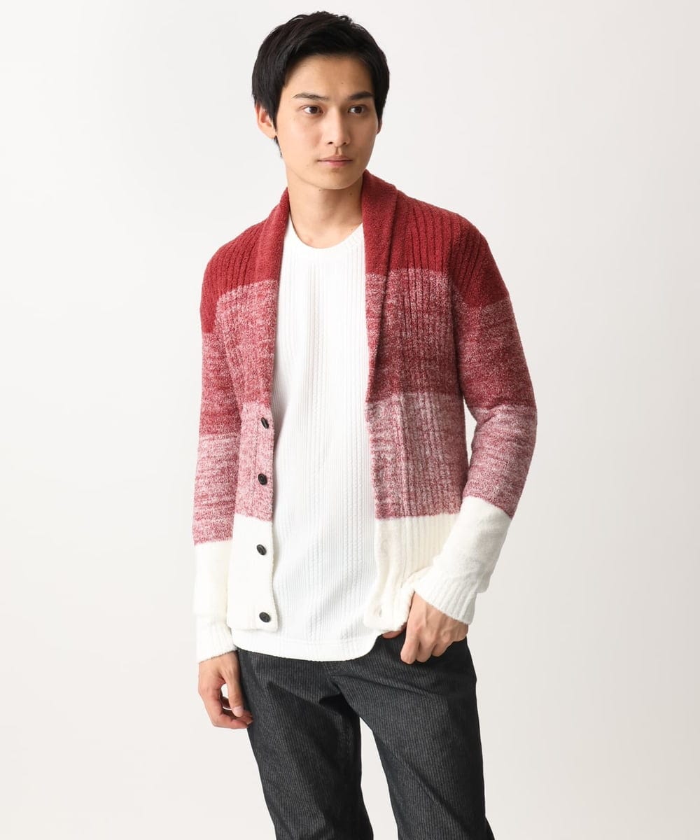 MKFDC22130 MK MICHEL KLEIN HOMME(MKミッシェルクランオム) 【洗える】ショールカラーカーディガン / フェザーモールヤーン ダークグレー