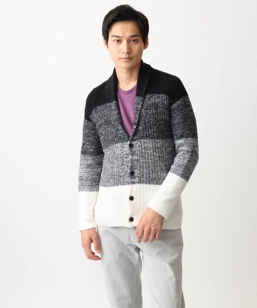 MKFDC22130 MK MICHEL KLEIN HOMME(MKミッシェルクランオム) 【洗える】ショールカラーカーディガン / フェザーモールヤーン ダークグレー