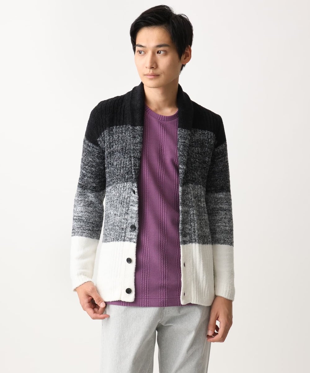 MKFDC22130 MK MICHEL KLEIN HOMME(MKミッシェルクランオム) 【洗える】ショールカラーカーディガン / フェザーモールヤーン ダークグレー