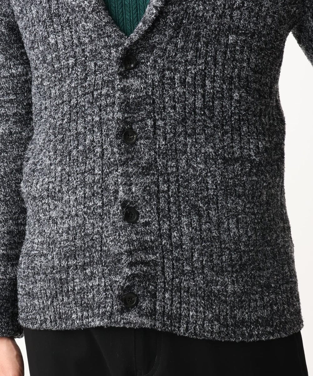 MKFDC22130 MK MICHEL KLEIN HOMME(MKミッシェルクランオム) 【洗える】ショールカラーカーディガン / フェザーモールヤーン ダークグレー