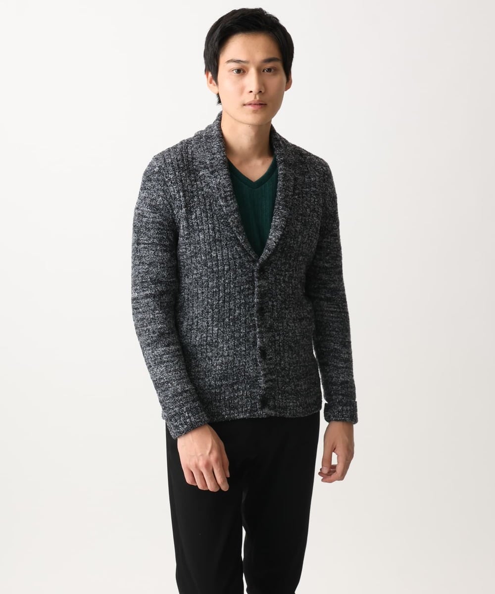 MKFDC22130 MK MICHEL KLEIN HOMME(MKミッシェルクランオム) 【洗える】ショールカラーカーディガン / フェザーモールヤーン ダークグレー