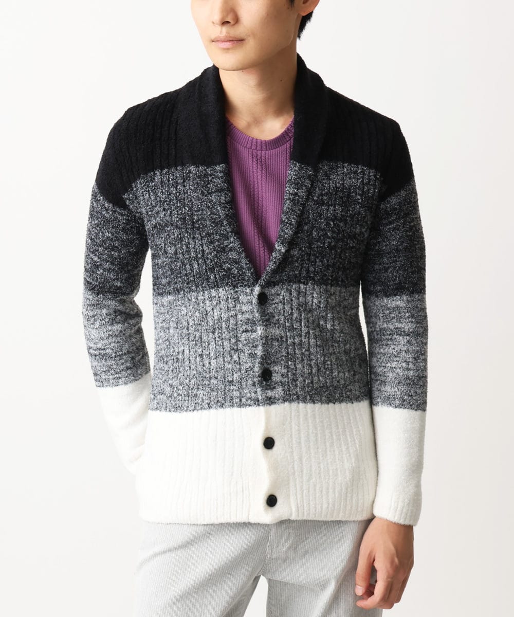 MKFDC22130 MK MICHEL KLEIN HOMME(MKミッシェルクランオム) 【洗える】ショールカラーカーディガン / フェザーモールヤーン ブラック
