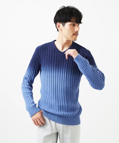 MKFDC40110 MK MICHEL KLEIN HOMME Vネックニット/グラデーションケーブル