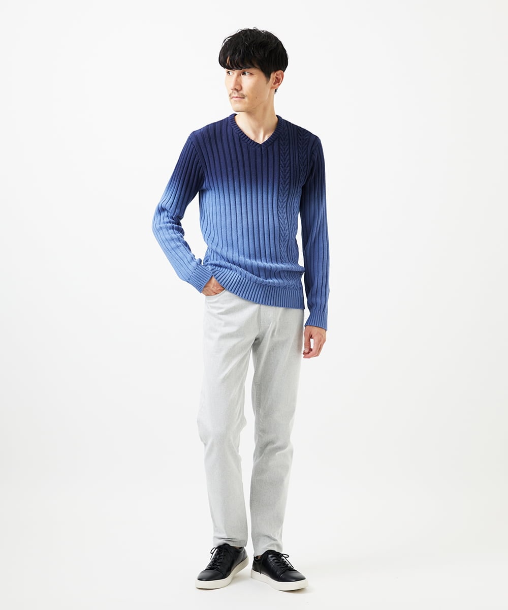 MKFDC40110 MK MICHEL KLEIN HOMME(MKミッシェルクランオム) Vネックニット/グラデーションケーブル ブルー
