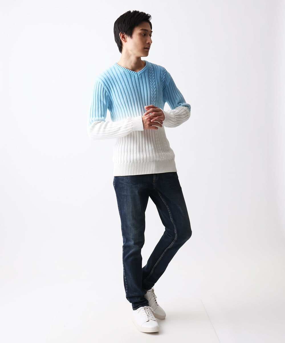 MKFDC42110 MK MICHEL KLEIN HOMME(MKミッシェルクランオム) グラデーションケーブルニット ライトブルー