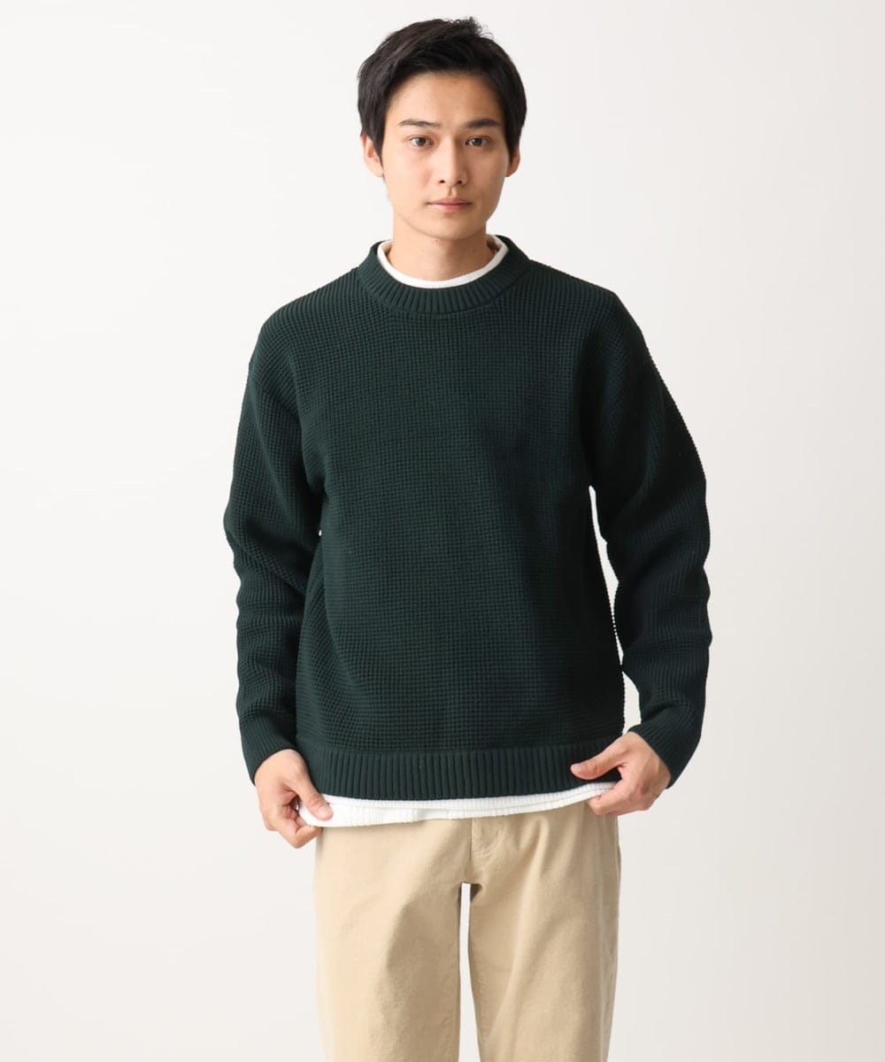 MKFDC80069 MK MICHEL KLEIN HOMME(MKミッシェルクランオム) 【洗える】プルオーバーニット/ワッフル編みフェイクニット グリーン