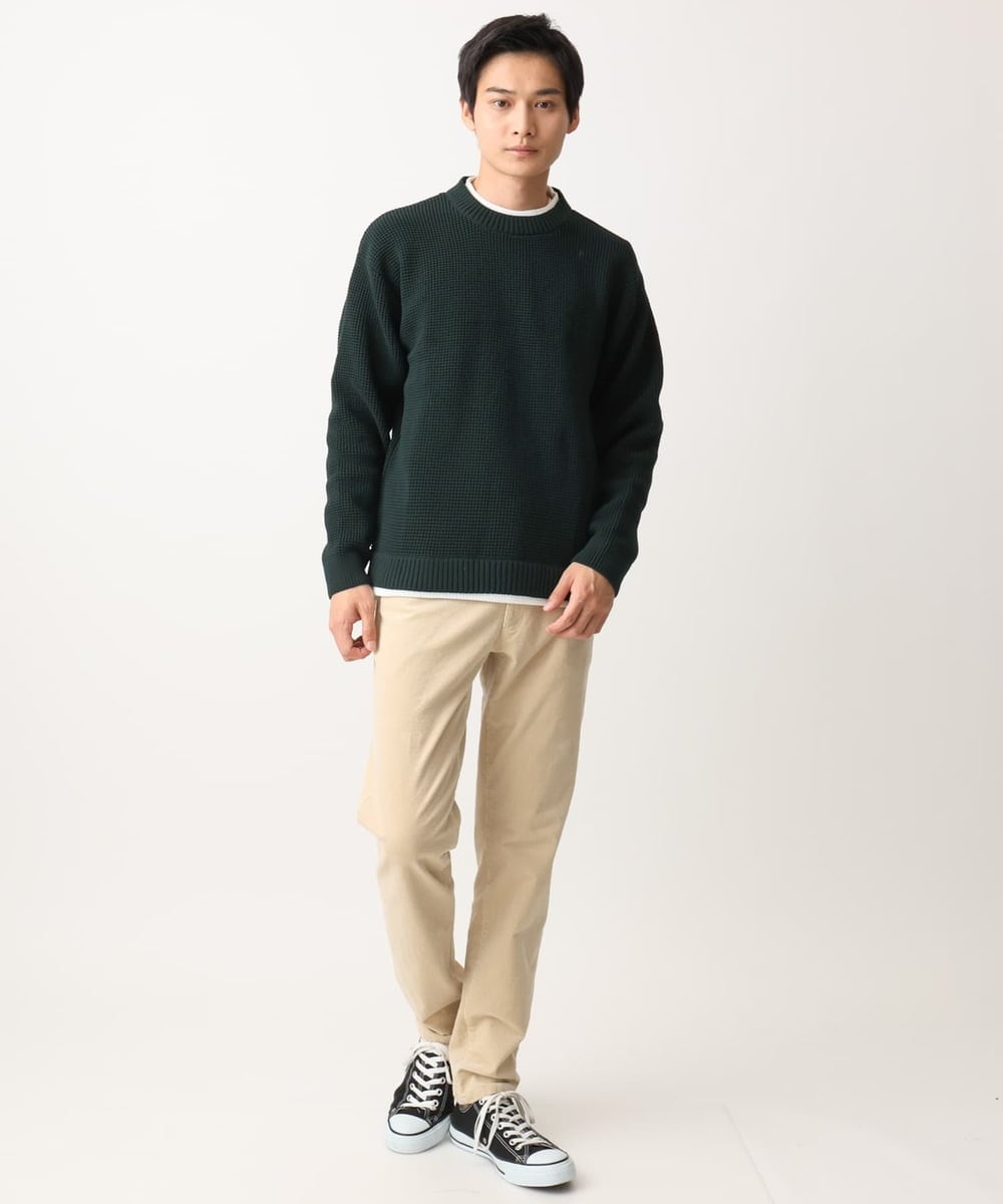 MKFDC80069 MK MICHEL KLEIN HOMME(MKミッシェルクランオム) 【洗える】プルオーバーニット/ワッフル編みフェイクニット グリーン