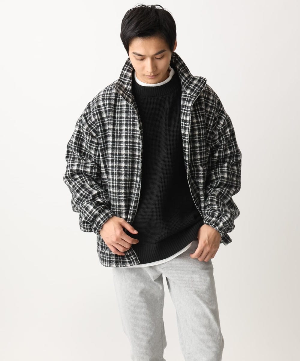 MKFDC80069 MK MICHEL KLEIN HOMME(MKミッシェルクランオム) 【洗える】プルオーバーニット/ワッフル編みフェイクニット グリーン