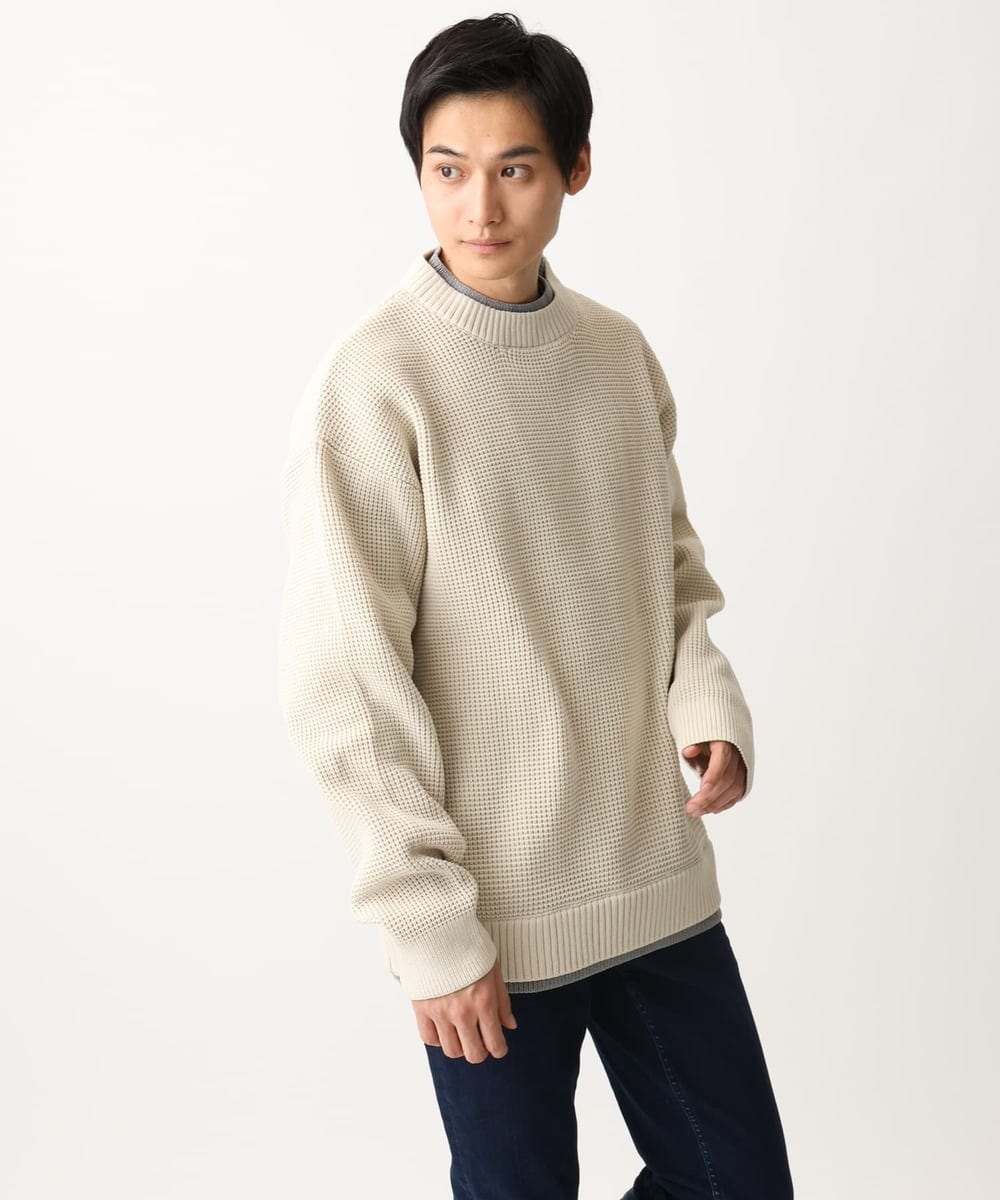 MKFDC80069 MK MICHEL KLEIN HOMME(MKミッシェルクランオム) 【洗える】プルオーバーニット/ワッフル編みフェイクニット グリーン