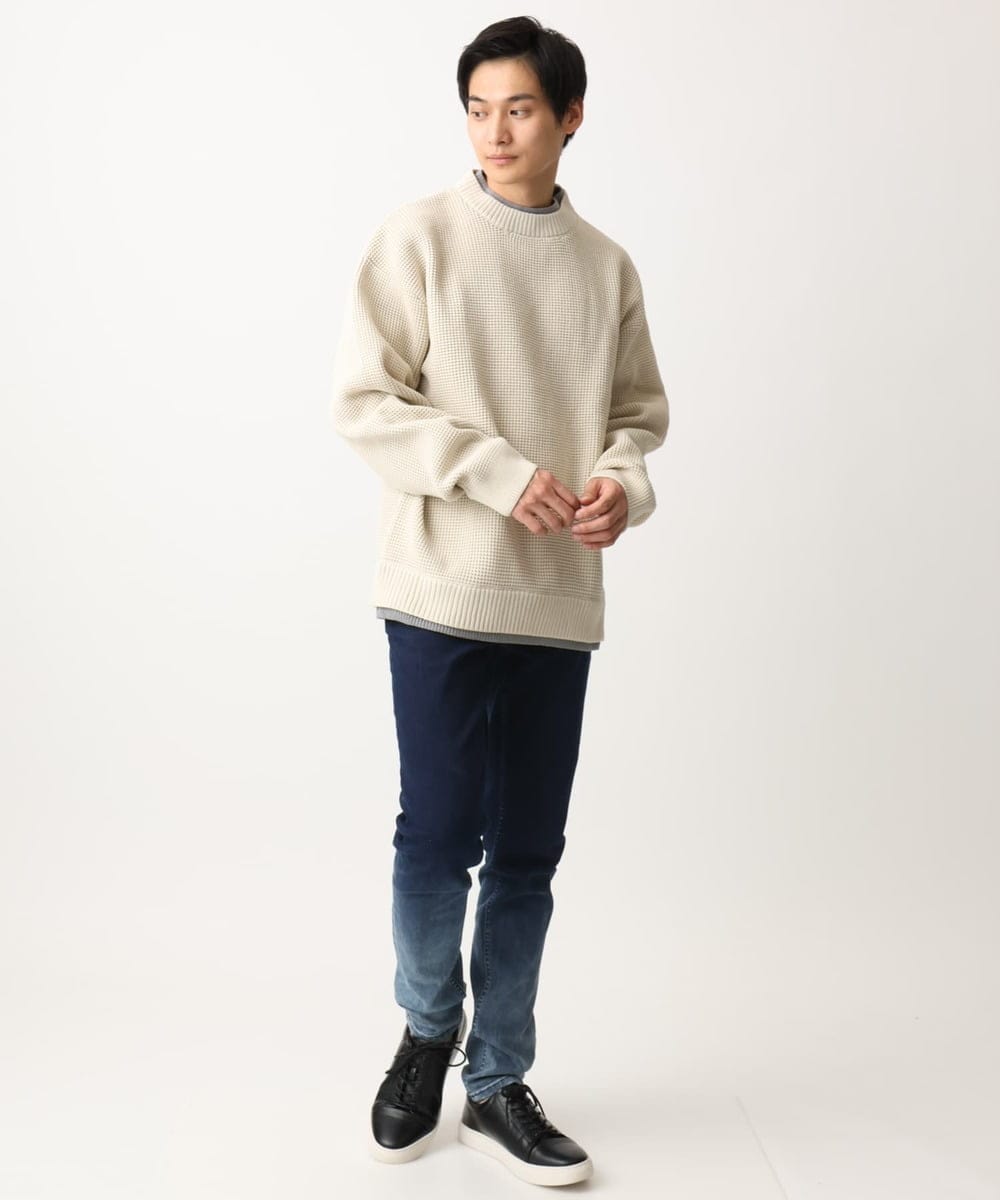 MKFDC80069 MK MICHEL KLEIN HOMME(MKミッシェルクランオム) 【洗える】プルオーバーニット/ワッフル編みフェイクニット グリーン
